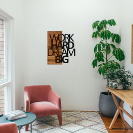 Wallity Work Hard Dream Big Escultura de Pared Negro y Nogal